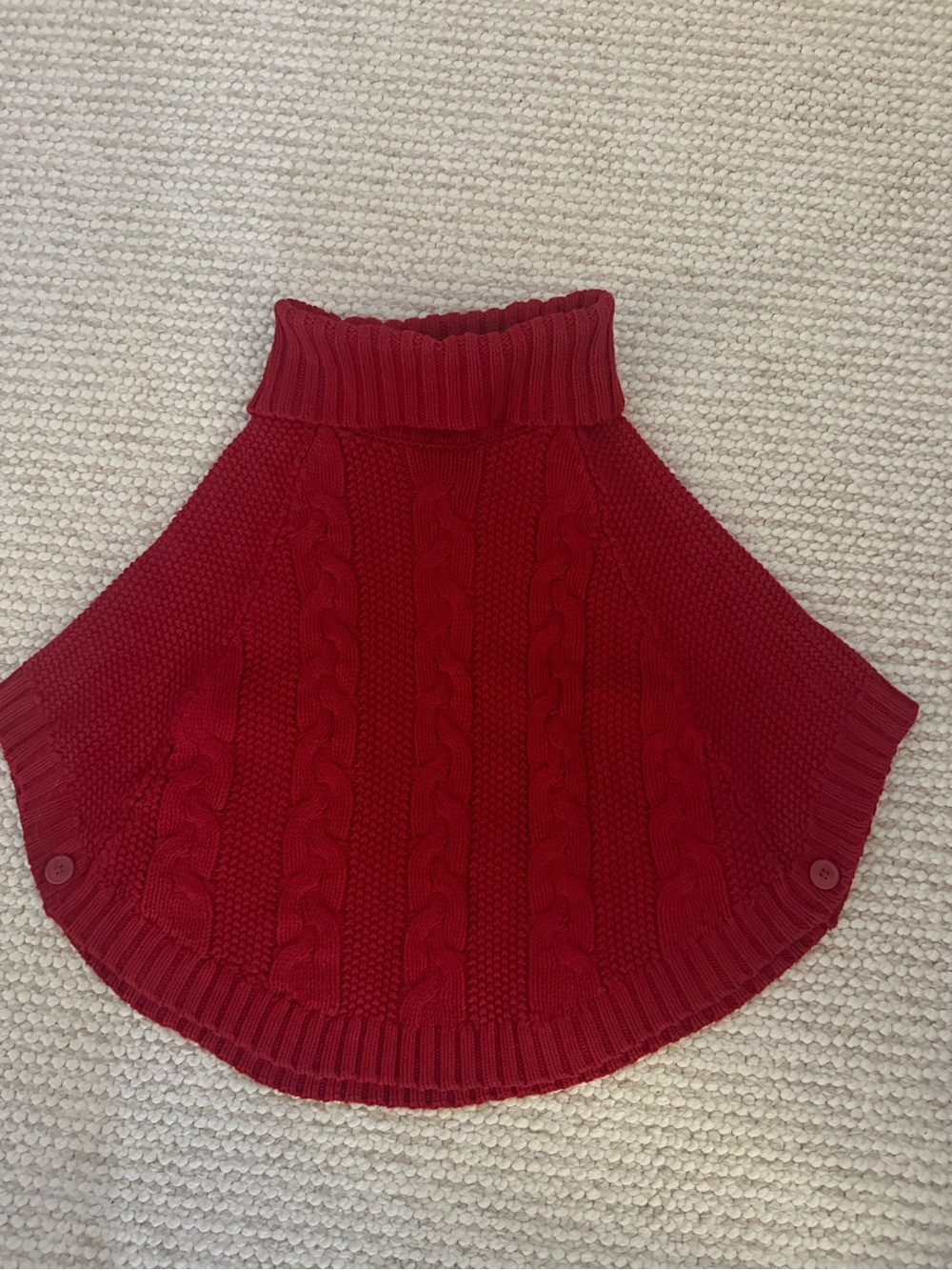 Girls Red Cable-Knit Poncho Turtleneck Skirtlet
